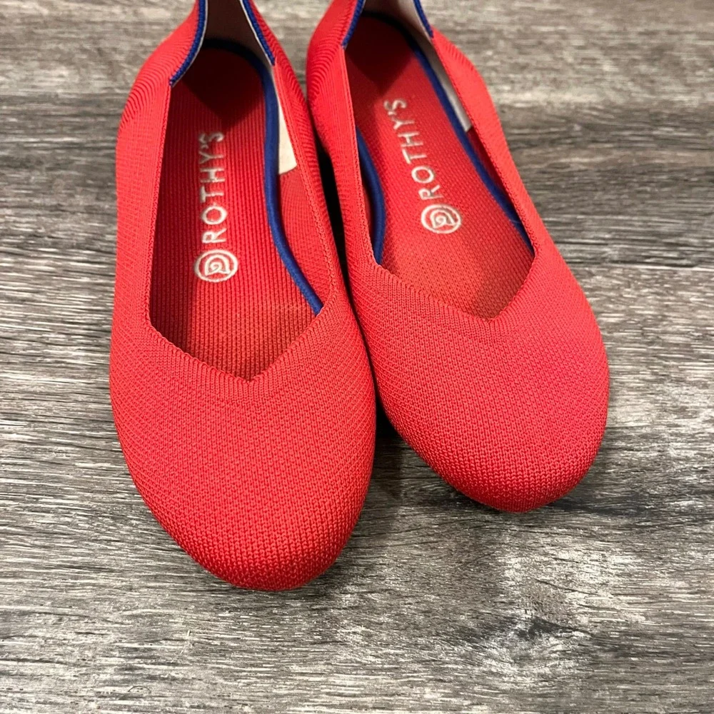Rothy's Flats Women's 9 The Flat Bright Red Knit Slip On